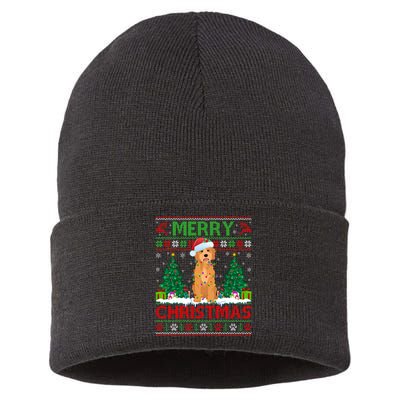 Merry Christmas Lighting Ugly Goldendoodle Christmas Sustainable Knit Beanie