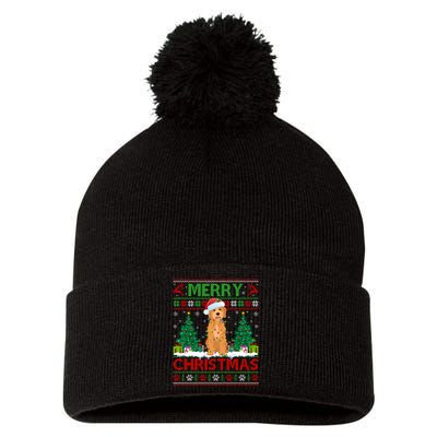 Merry Christmas Lighting Ugly Goldendoodle Christmas Pom Pom 12in Knit Beanie