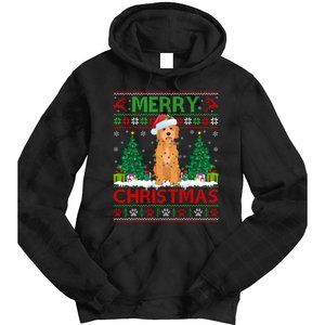 Merry Christmas Lighting Ugly Goldendoodle Christmas Tie Dye Hoodie