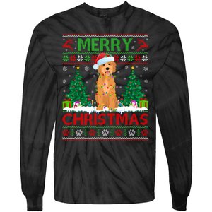 Merry Christmas Lighting Ugly Goldendoodle Christmas Tie-Dye Long Sleeve Shirt