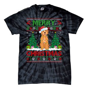 Merry Christmas Lighting Ugly Goldendoodle Christmas Tie-Dye T-Shirt