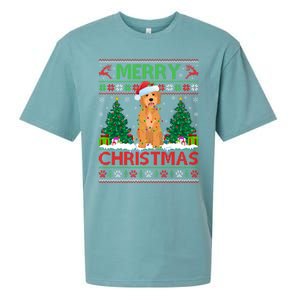 Merry Christmas Lighting Ugly Goldendoodle Christmas Sueded Cloud Jersey T-Shirt