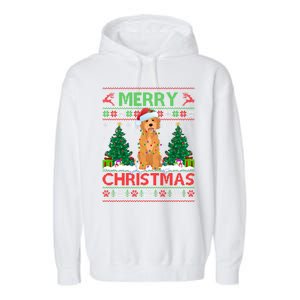 Merry Christmas Lighting Ugly Goldendoodle Christmas Garment-Dyed Fleece Hoodie