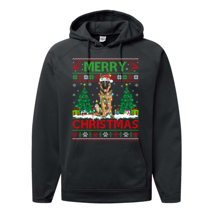 Merry Christmas Lighting Ugly German Shepherd Christmas Performance Fleece Hoodie