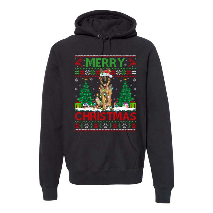 Merry Christmas Lighting Ugly German Shepherd Christmas Premium Hoodie