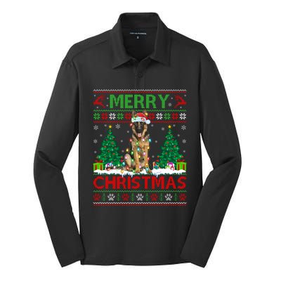 Merry Christmas Lighting Ugly German Shepherd Christmas Silk Touch Performance Long Sleeve Polo