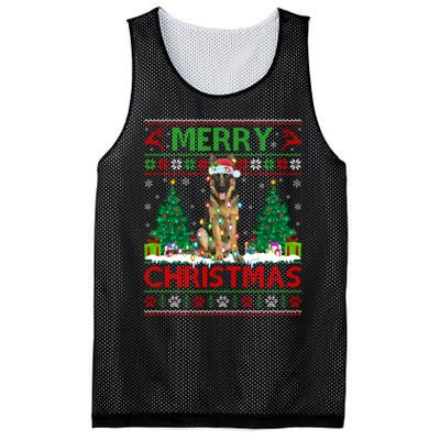 Merry Christmas Lighting Ugly German Shepherd Christmas Mesh Reversible Basketball Jersey Tank