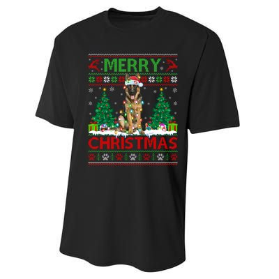 Merry Christmas Lighting Ugly German Shepherd Christmas Performance Sprint T-Shirt