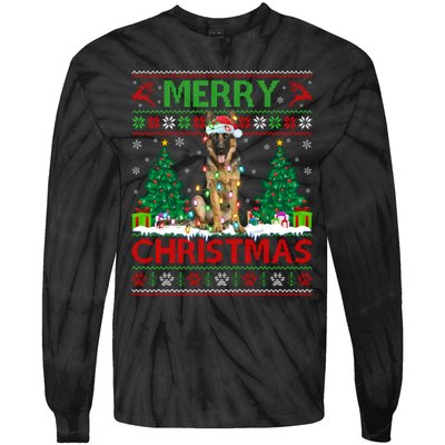 Merry Christmas Lighting Ugly German Shepherd Christmas Tie-Dye Long Sleeve Shirt