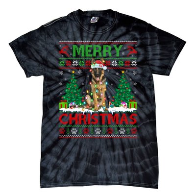 Merry Christmas Lighting Ugly German Shepherd Christmas Tie-Dye T-Shirt