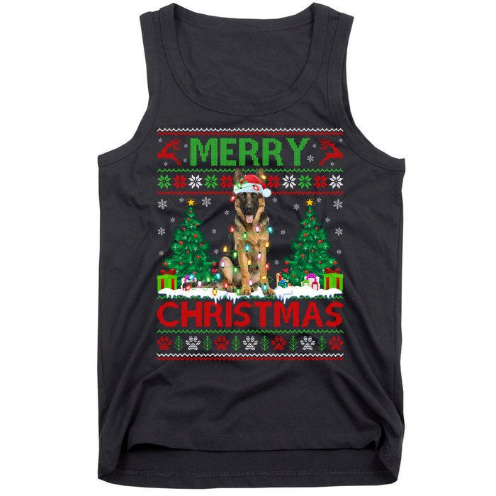 Merry Christmas Lighting Ugly German Shepherd Christmas Tank Top