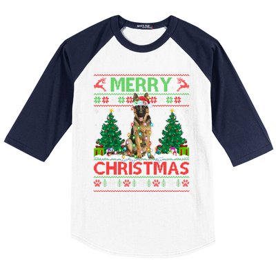 Merry Christmas Lighting Ugly German Shepherd Christmas Baseball Sleeve Shirt