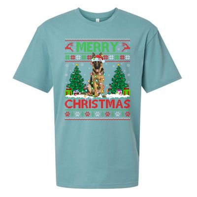 Merry Christmas Lighting Ugly German Shepherd Christmas Sueded Cloud Jersey T-Shirt