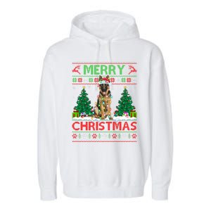 Merry Christmas Lighting Ugly German Shepherd Christmas Garment-Dyed Fleece Hoodie