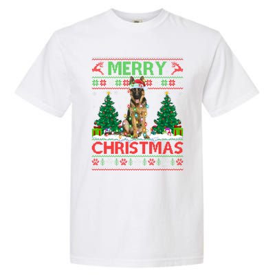 Merry Christmas Lighting Ugly German Shepherd Christmas Garment-Dyed Heavyweight T-Shirt