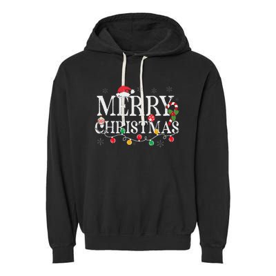 Merry Christmas Lights Santa Hat Xmas Family Women Garment-Dyed Fleece Hoodie