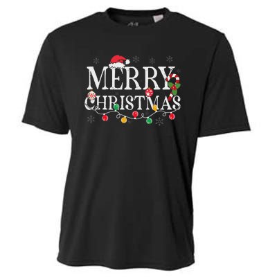 Merry Christmas Lights Santa Hat Xmas Family Women Cooling Performance Crew T-Shirt