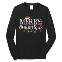 Merry Christmas Lights Santa Hat Xmas Family Women Long Sleeve Shirt