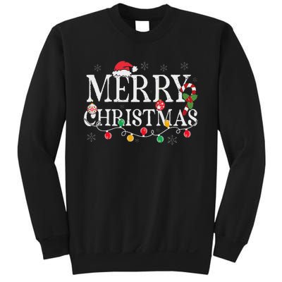 Merry Christmas Lights Santa Hat Xmas Family Women Sweatshirt