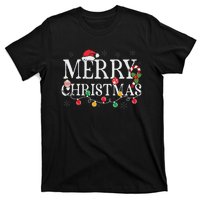 Merry Christmas Lights Santa Hat Xmas Family Women T-Shirt