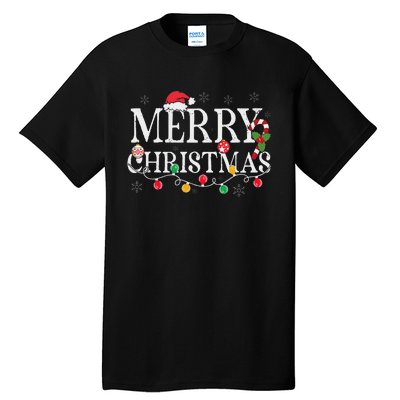 Merry Christmas Lights Santa Hat Xmas Family Women Tall T-Shirt