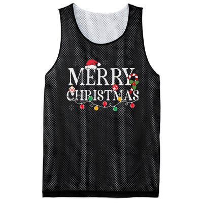 Merry Christmas Lights Santa Hat Xmas Family Women Mesh Reversible Basketball Jersey Tank