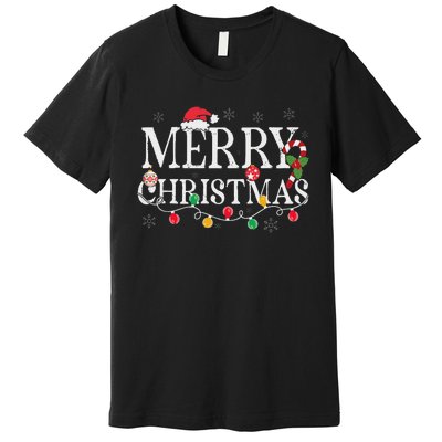 Merry Christmas Lights Santa Hat Xmas Family Women Premium T-Shirt