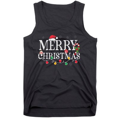 Merry Christmas Lights Santa Hat Xmas Family Women Tank Top