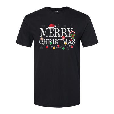 Merry Christmas Lights Santa Hat Xmas Family Women Softstyle CVC T-Shirt