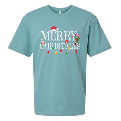 Merry Christmas Lights Santa Hat Xmas Family Women Sueded Cloud Jersey T-Shirt