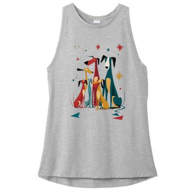 Mid Century Long Neck Dogs 50s 60s Style Ladies PosiCharge Tri-Blend Wicking Tank