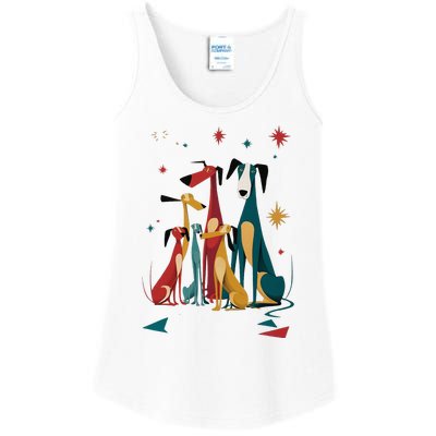 Mid Century Long Neck Dogs 50s 60s Style Ladies Essential Tank