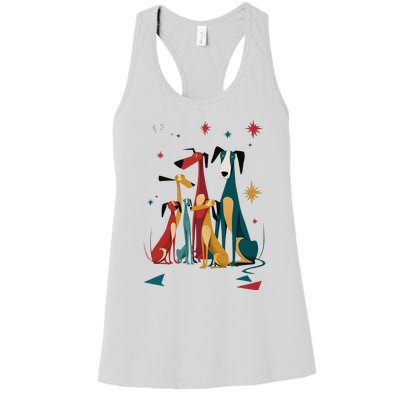 Mid Century Long Neck Dogs 50s 60s Style Women's Racerback Tank