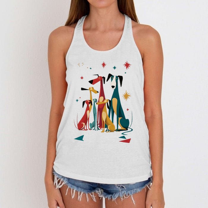 Mid Century Long Neck Dogs 50s 60s Style Women's Knotted Racerback Tank