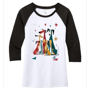 Mid Century Long Neck Dogs 50s 60s Style Women's Tri-Blend 3/4-Sleeve Raglan Shirt