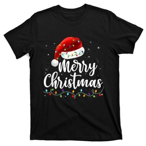 Merry Christmas Lights Red Santa Hat Xmas Family T-Shirt