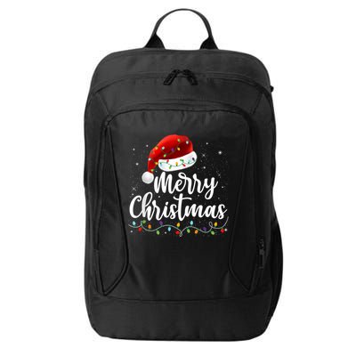 Merry Christmas Lights Red Santa Hat Xmas Family City Backpack