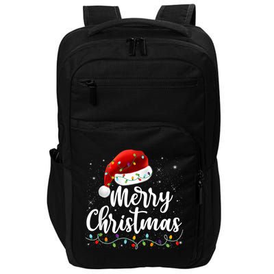 Merry Christmas Lights Red Santa Hat Xmas Family Impact Tech Backpack