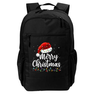 Merry Christmas Lights Red Santa Hat Xmas Family Daily Commute Backpack