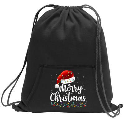 Merry Christmas Lights Red Santa Hat Xmas Family Sweatshirt Cinch Pack Bag