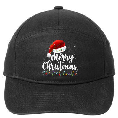 Merry Christmas Lights Red Santa Hat Xmas Family 7-Panel Snapback Hat