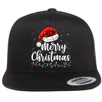 Merry Christmas Lights Red Santa Hat Xmas Family Flat Bill Trucker Hat