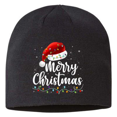 Merry Christmas Lights Red Santa Hat Xmas Family Sustainable Beanie