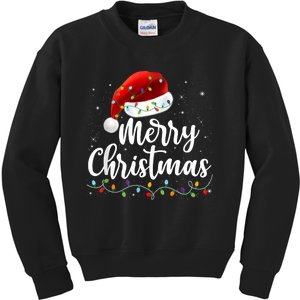 Merry Christmas Lights Red Santa Hat Xmas Family Kids Sweatshirt