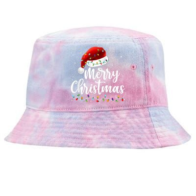 Merry Christmas Lights Red Santa Hat Xmas Family Tie-Dyed Bucket Hat