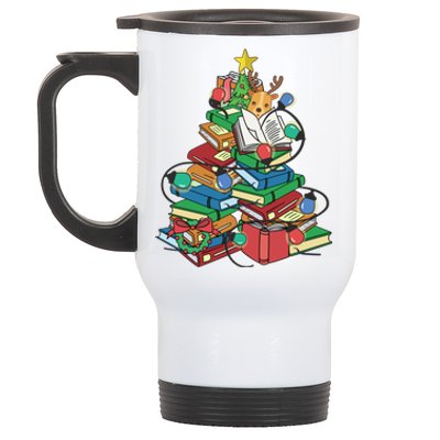 Merry Christmas Library Book Librarian Book Xmas Tree Lights Cute Gift Stainless Steel Travel Mug