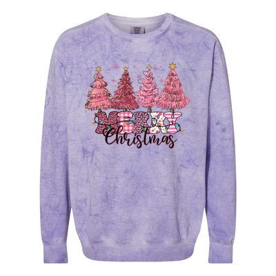 Merry Christmas Lights Pink Tree Gift Xmas Holidays Colorblast Crewneck Sweatshirt