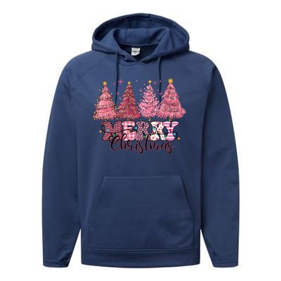 Merry Christmas Lights Pink Tree Gift Xmas Holidays Performance Fleece Hoodie