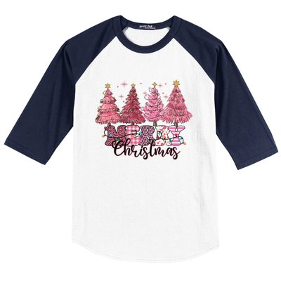 Merry Christmas Lights Pink Tree Gift Xmas Holidays Baseball Sleeve Shirt