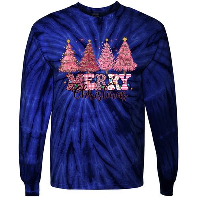 Merry Christmas Lights Pink Tree Gift Xmas Holidays Tie-Dye Long Sleeve Shirt